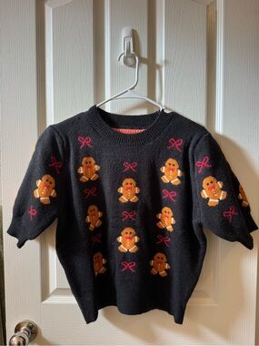 Black Gingerbread Novelty Sweater with Pink Bows